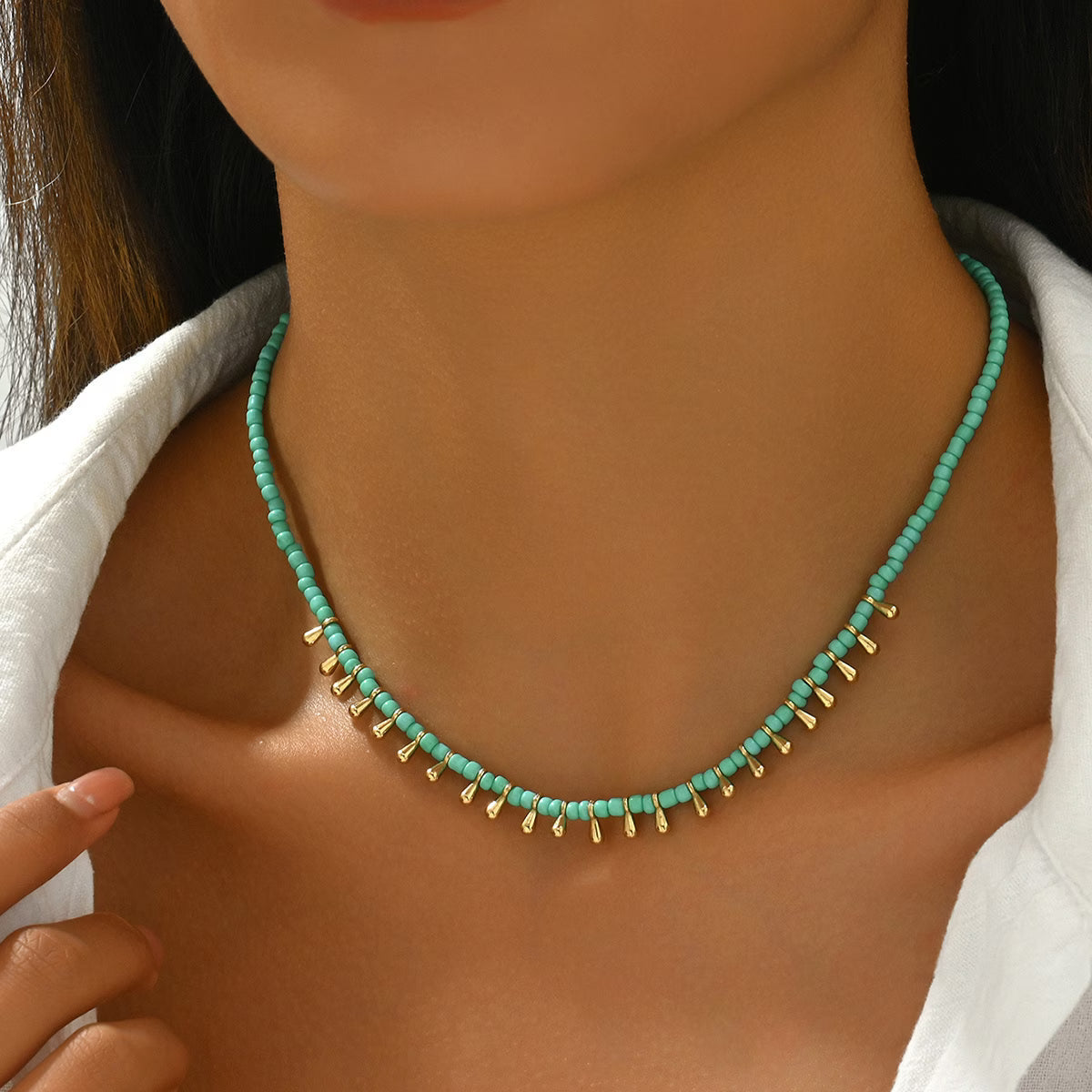 Minimal Turquoise and Gold-Tone Necklace