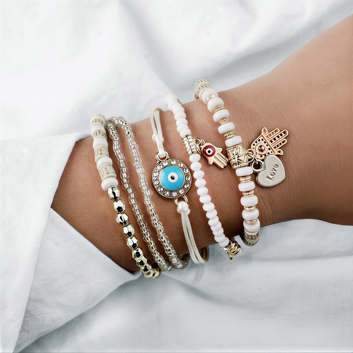 Elegant Gold-Tone Hamsa Bracelet Bundle
