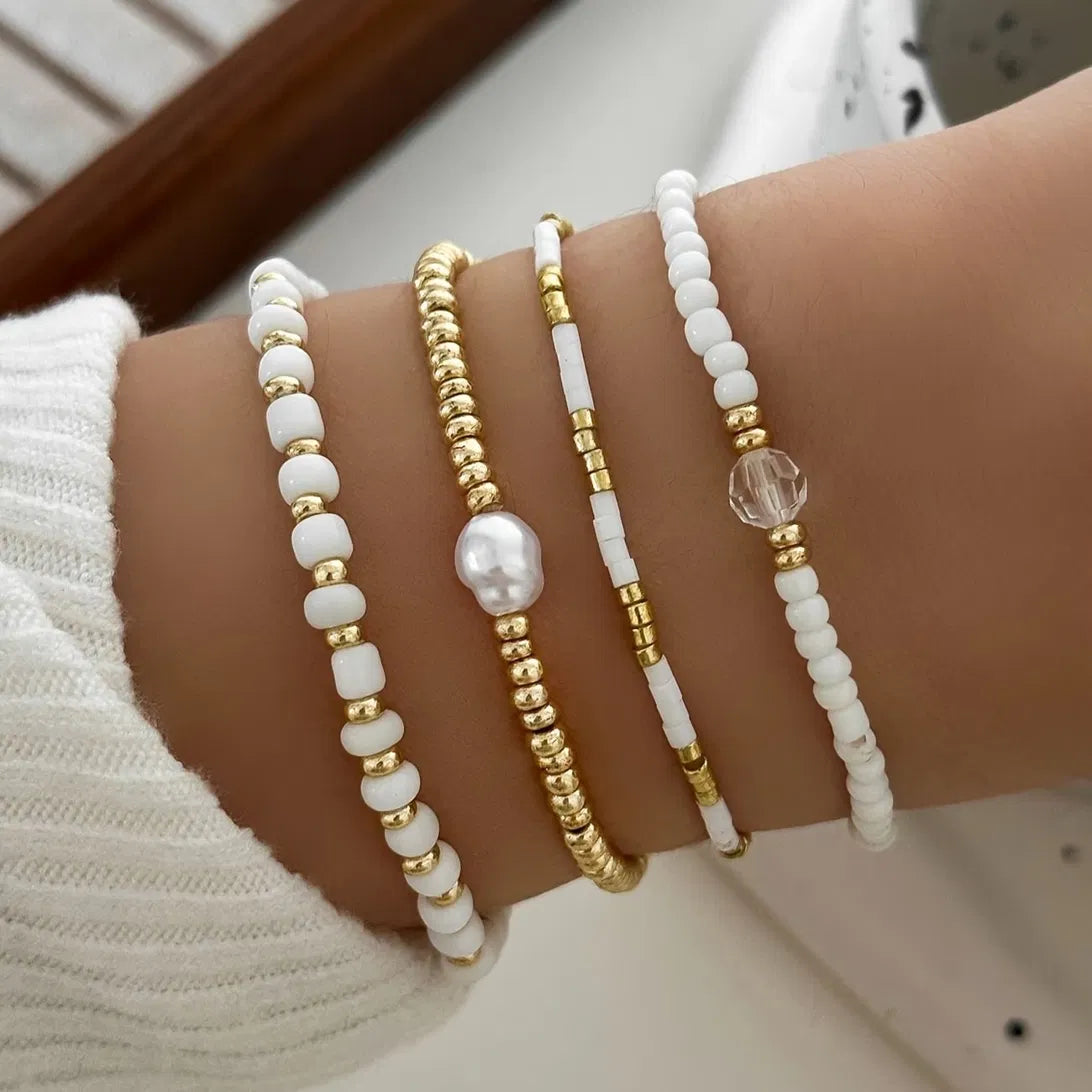 Gold-Tone Pearl Accent Bracelet Set of 4